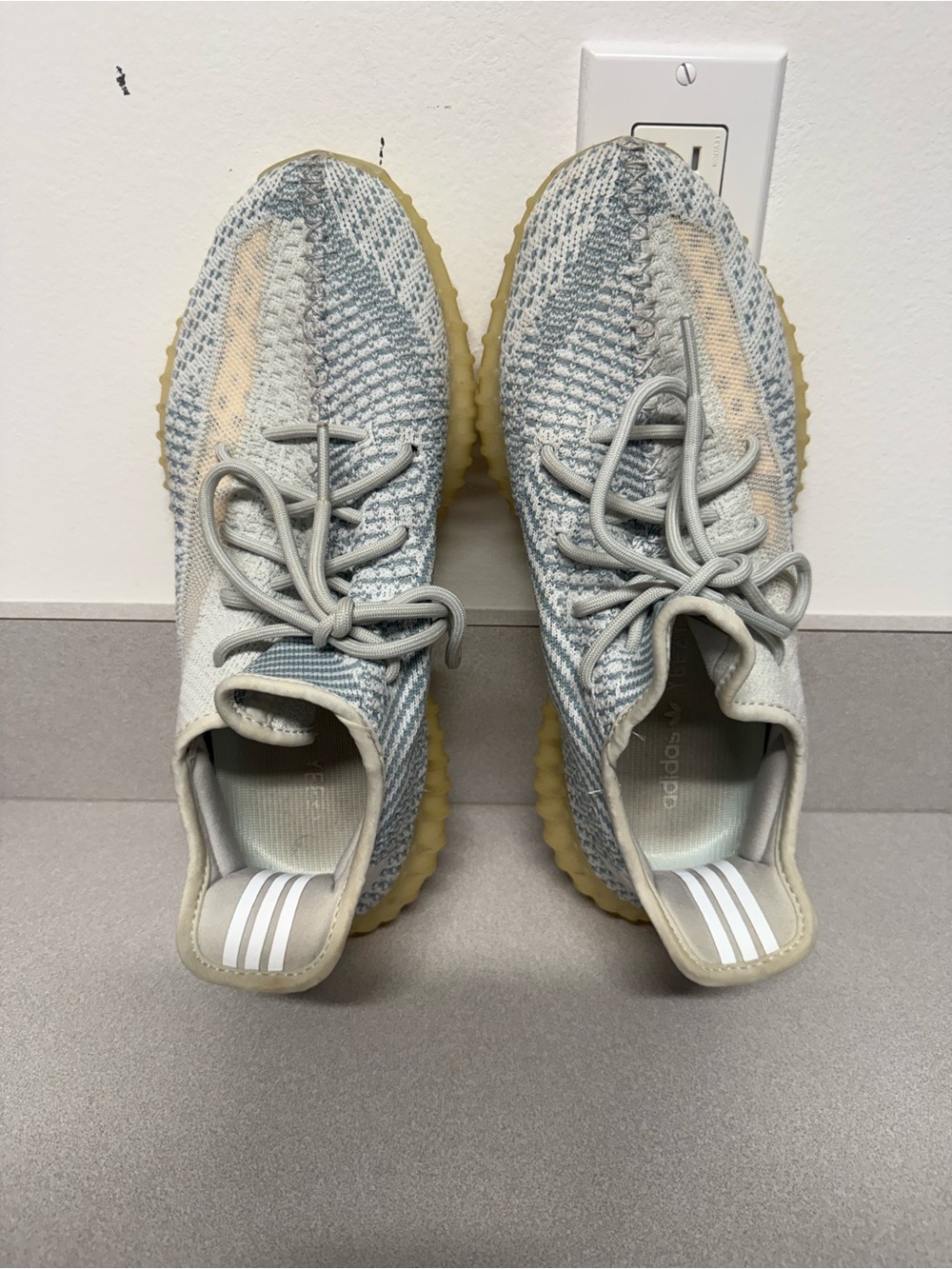 Yeezy by Adidas Knit Sneakers in Light Blue, Cream and Gum